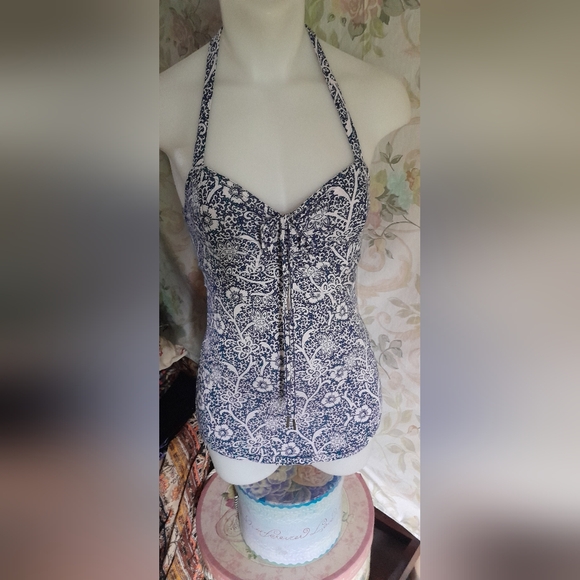 Free People Happiness in Bloom Floral Halter Top in Hula Blue sz Small - Picture 7 of 11